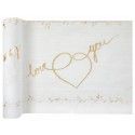 Chemin de table Just Married Love You coton blanc métallisé or