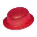 P'TIT Clown re63542 - Chapeau plastique Melon adulte, paillettes rouge