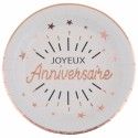 SANTEX 6647-20, Sachet de 10 Assiettes Joyeux Anniversaire Etincelant métal, Rose Gold