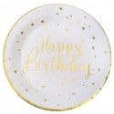 SANTEX 6745-1, Sachet de 10 Assiettes Happy Birthday métal, Blanc/Or