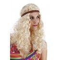 P'TIT Clown re68650 - Perruque hippie femme, frisée blonde avec bandeau