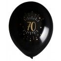 Sachet de 8 ballons Age étincelant NOIR/or, 70 ans