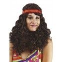 P'TIT Clown re76740 - Perruque hippie femme, frisée marron avec bandeau