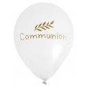 Sachet de 6 ballons 30 cm Communion, blanc/OR