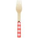 Party Pro 913GUINF, Sachet de 8 fourchettes en bois avec manche vichy rouge et blanc