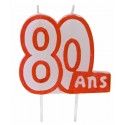 Bougie anniversaire blanc/ROUGE 80 ans