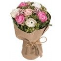 Chaks 13225-04, Déco Bouquet Fleurettes et Roses dans kraft 14cm, Blanc/Rose