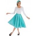 Chaks C4511-12, Jupe longue à pois blancs 60's + Bandeau, Turquoise