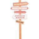 Grand Panneau directionnel 5 Flèches (Rires-Rêves-Amour-Bonheur-Joie) en bois coloré 83cm