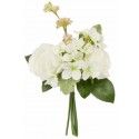 Bouquet de 2 Roses, 2 Hortensias, et Spirée 34cm, Blanc