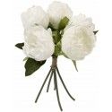 Bouquet de 5 Pivoines avec feuilles 27cm, Blanc