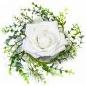 Centre de table rose/feuillage artificiels 18cm, BLANC