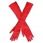 Gants de fête satin froncé rouge, 45 cm