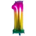 Ballon mylar rainbow 86cm CHIFFRE 1, Multicolore