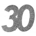 Sachet de 6 grands Confettis anniversaire, ARGENT pailleté 30 ans