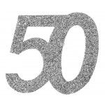 Sachet de 6 grands Confettis anniversaire, ARGENT pailleté 50 ans