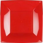 Paquet de 8 assiettes PLASTIQUE rigide Carré, ROUGE 23 cm