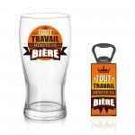 Coffret Verre Bière MERITE SA BIERE + Décapsuleur