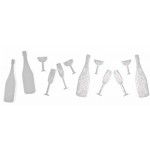 Sachet de 12 Confettis de table en bois Champagne/Flutes, Argent