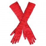 Gants de fête satin froncé rouge, 45 cm