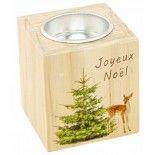 Chaks 10023, Bougeoir Cube bois photoprint Faon/Sapin Joyeux Noël 7cm