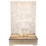 Chaks 10163, Plaque acrylique lumineuse leds sur socle bois, Bonnes Fêtes 14cm