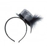 P'TIT Clown re10170 - Serre,tête chapeau HDF paillettes avec plume et ruban dia 10 cm, argent