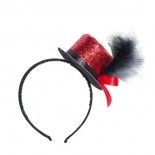 P'TIT Clown re10172 - Serre-tête chapeau HDF paillettes avec plume et ruban, Rouge