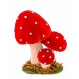 Chaks 10490, Trois Champignons rouges à pois factices bombés sur socle 15cm