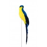 Chaks 10905, Perroquet bleu en plumes sur tige métal 20cm