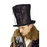 Chaks 10 157706, Chapeau Haut de Forme simili-cuir Steampunk noir