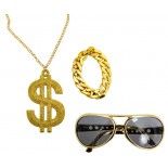 Chaks 11095, Kit Gangsta 3 pièces dorées (lunettes, bracelet, collier)