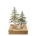 Chaks 11420, Bougeoir 2 Sapins métal vert/or sur socle bois 13,5cm