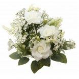 Chaks 11569-00, Grand Bouquet de 5 Roses avec feuillage 40,5cm BLANC