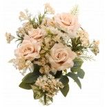 Grand Bouquet de 5 Roses avec feuillage 40,5cm IVOIRE saumoné