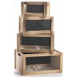 Lot 4 Cagettes bois ardoise avec grille, 40cm et 35cm et 30cm et 25cm