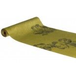 Chemin de table Velours Fleurs, Vert olive