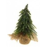 Petit Sapin réaliste 20cm avec sac jute, effet givré