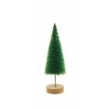 Petit Sapin sur rondin bois 16cm, Vert forêt