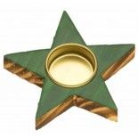 Bougeoir Etoile en bois brillant 12cm, Vert