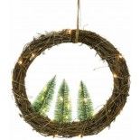 Couronne Noël rotin avec 3 sapins et 30 leds Ø 28cm