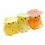 Lot de 3 Poussins jaunes avec chapeau et ciré tulle fleuri 5,5cm