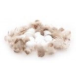 Paquet de 40g de petits Oeufs factices avec plumes, Blanc