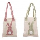 SAC lapin vichy tissu avec pompon et anses 19x24cm (x1)