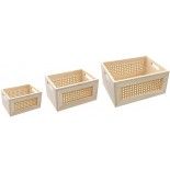 Lot 3 Cagettes en bois et cannage, 31,5cm et 25,5 et 19,5cm