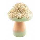 Petit Champignon féérique en bois pailleté Or, Vert amande 7,5cm