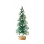 Sapin twist vert enneigé sur rondin bois, Vert enneigé 18cm