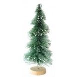 Sapin twist vert enneigé sur rondin bois, Vert enneigé 25cm