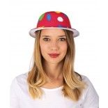 P'TIT Clown re13003 - Chapeau plastique melon adulte, rouge à pois multicolores
