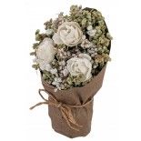 Déco Bouquet Fleurettes et Roses dans kraft 13cm, Blanc